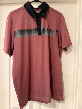 Nike Men's Maroon Polo with Black Collar and Gray Stripe